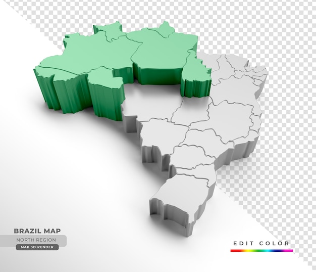 3Dレンダリングで北の地域に重点を置いたブラジルの等角図