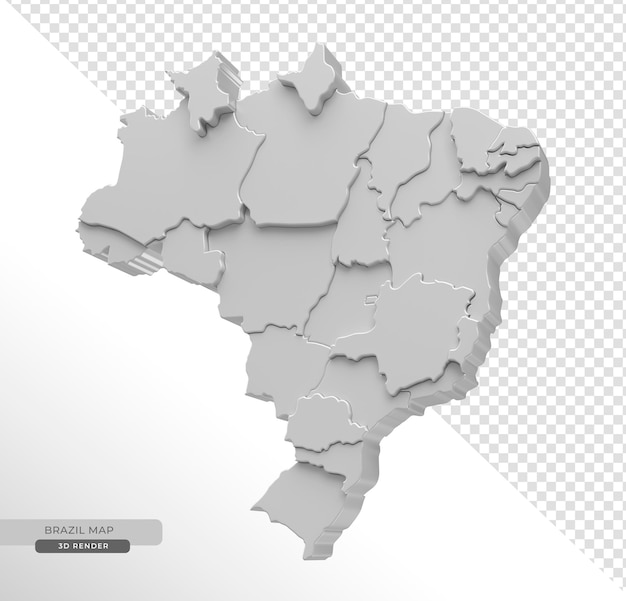 PSD isometric map of brazil with highlighted states on a transparent background