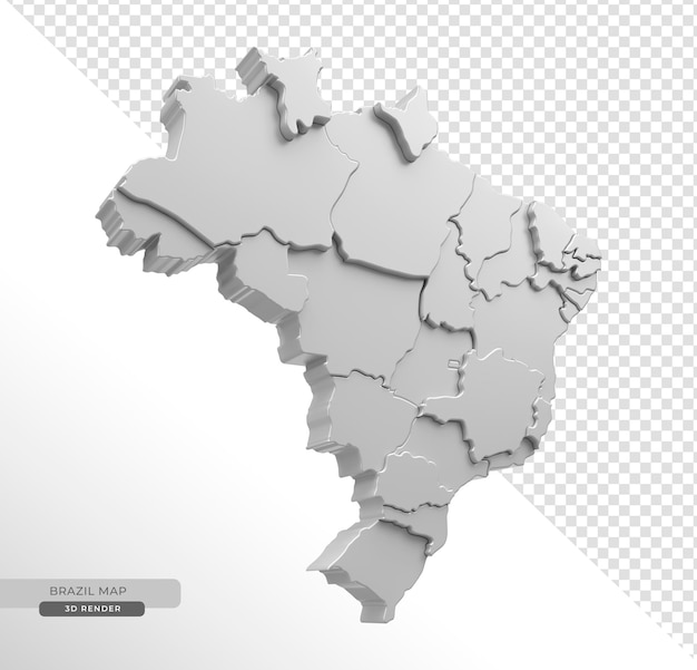 PSD isometric map of brazil with highlighted states on a transparent background