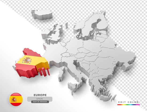 Mappa isometrica della spagna europa con bandiera nel rendering 3d