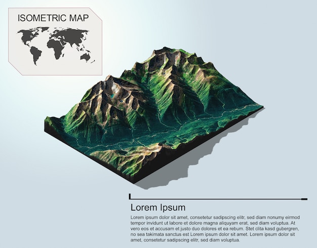 아이소 메트릭지도 가상 지형 Infographic위한 3d입니다.