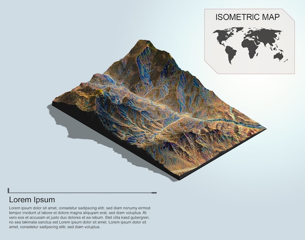 PSD mappa isometrica terreno virtuale 3d per infografica.