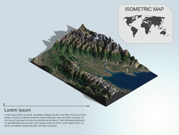 PSD mappa isometrica terreno virtuale 3d per infografica.