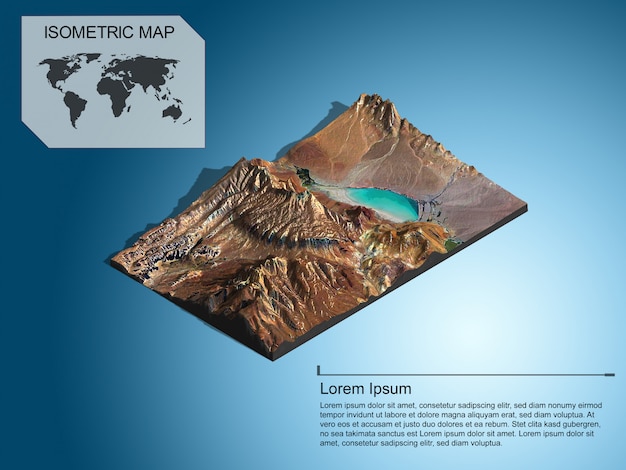 PSD isometric map virtual terrain 3d for infographic.