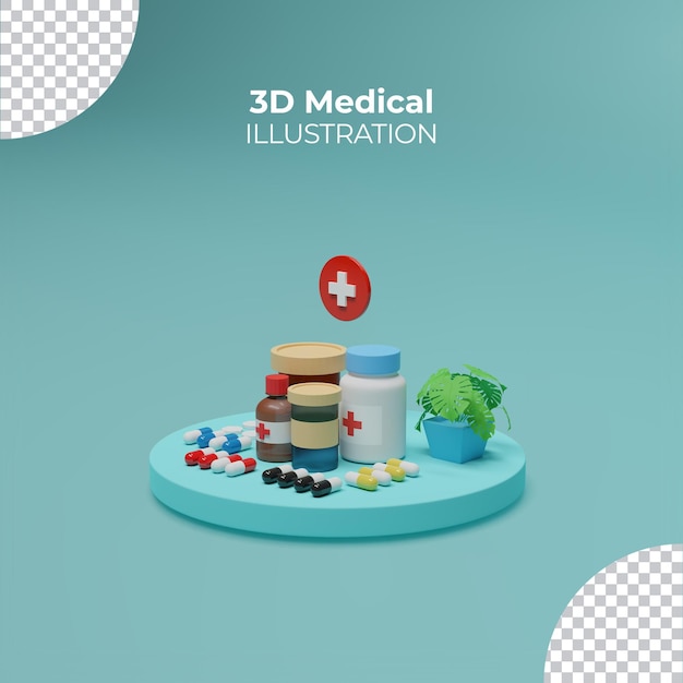 Isometric medical equipment 3d cartoon style