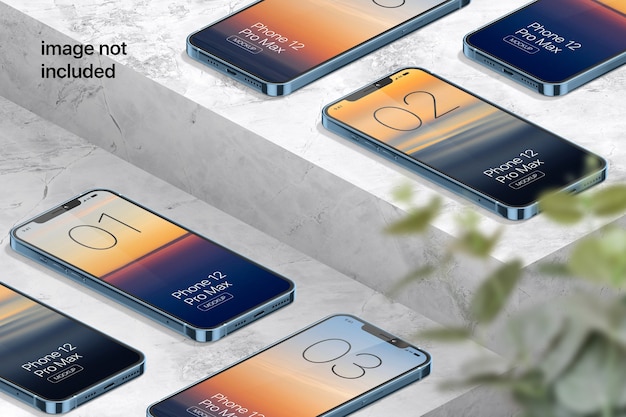 PSD isometric mobile phone screen mockup