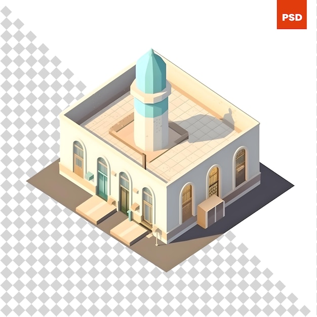 PSD 等尺性モスク建物白い背景ベクトル図の孤立したオブジェクト
