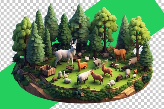 PSD isometric nature miniature forest on white background