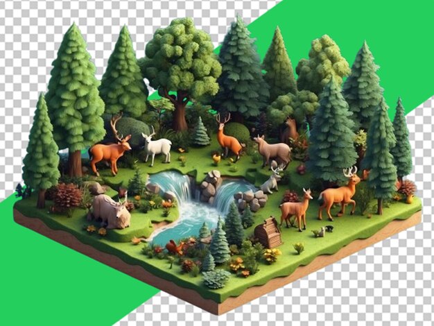 Isometric nature miniature forest on white background