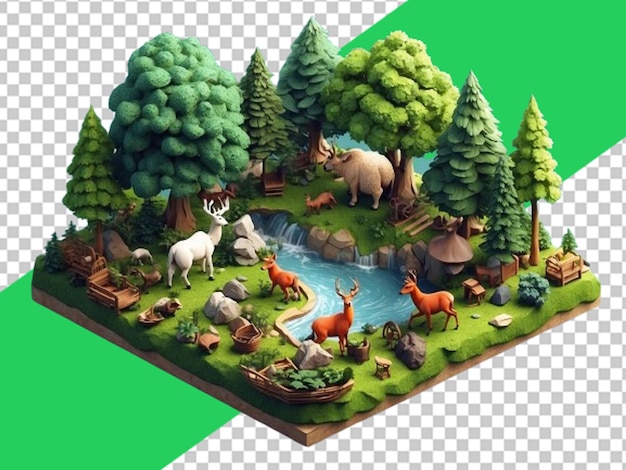 Isometric nature miniature forest on white background
