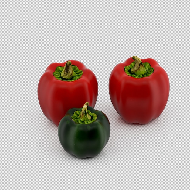 PSD isometric peppers 3d render