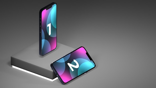 Isometric phone screen with simple glowing podium background