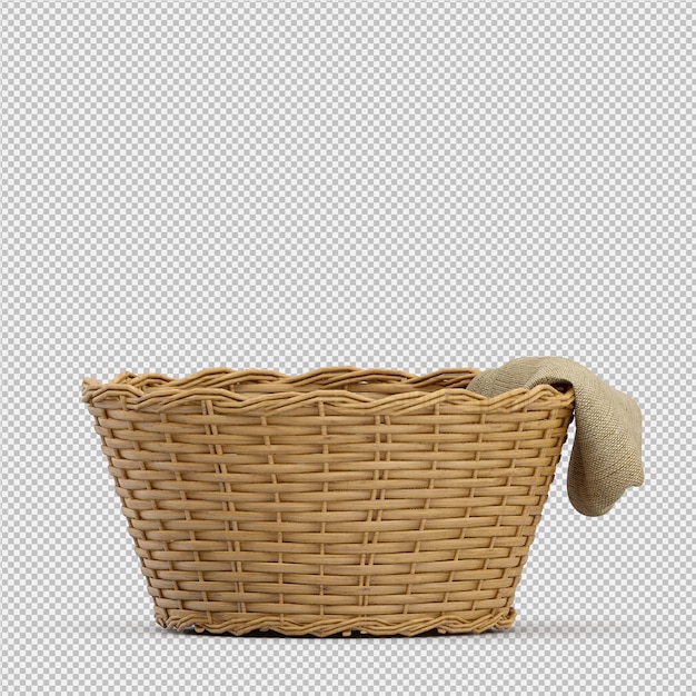 Isometric Picnic basket isolated 3D render