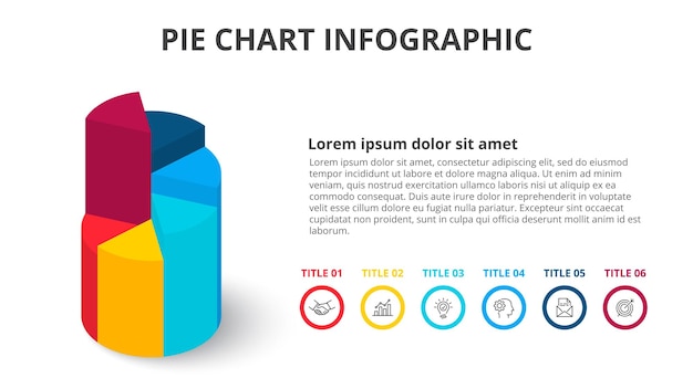 Isometric pie chart diagram for infographics Diagram with 6 parts options