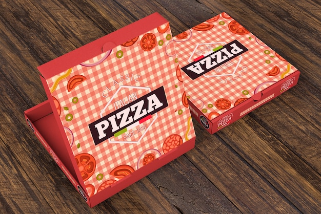 Isometric pizza box mockup