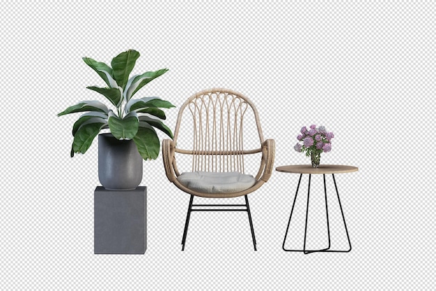 isometric plant chair sofa 3d rendering