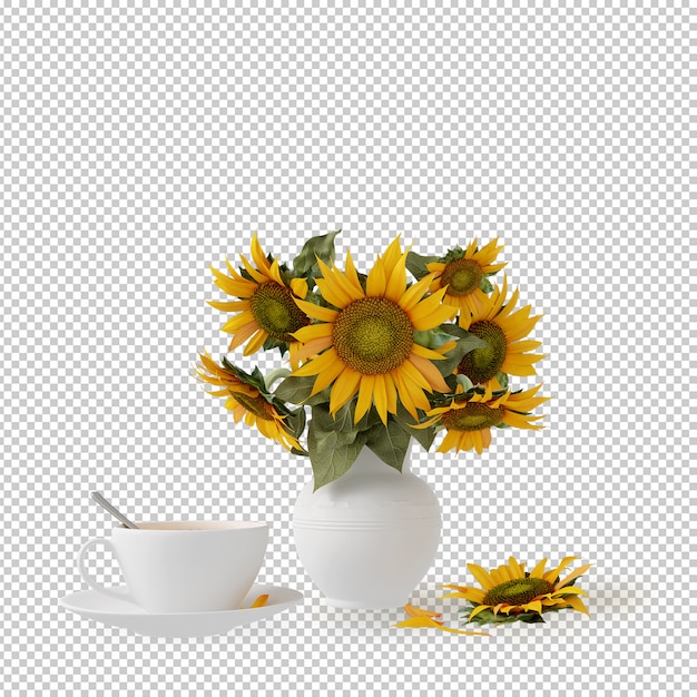 Isometric plant in pot 3d rendering