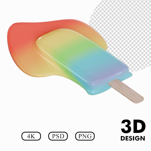 isometric rainbow popsicle with transparent background