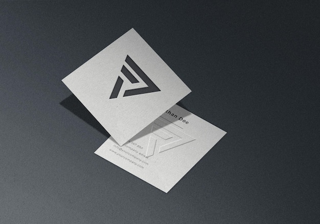 Isometric Realistic Embossed Square Business Card Mockup