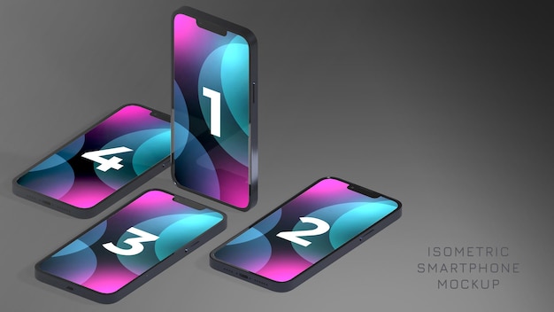 PSD isometric realistic smartphone mockup