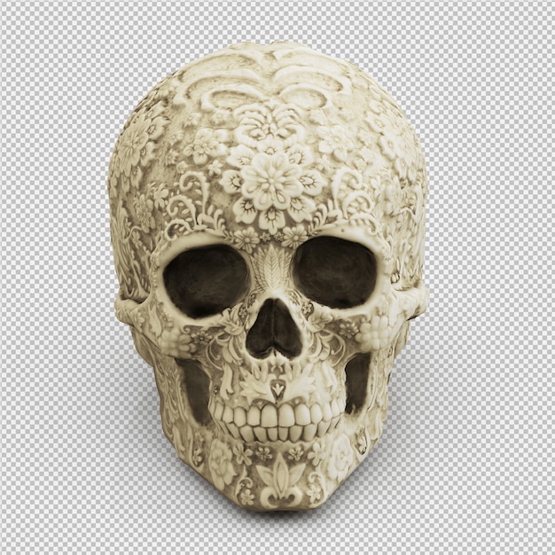 PSD isometric skull 3d isolated render