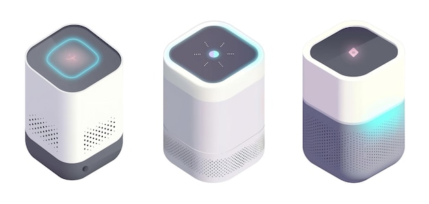 PSD isometric smart speaker with led light on white background vector illustration