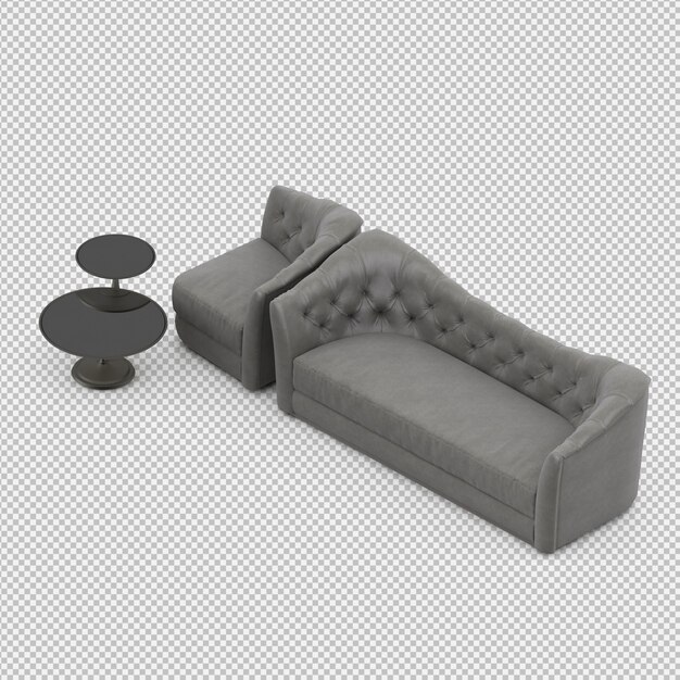 Isometric sofa 3d isolated render