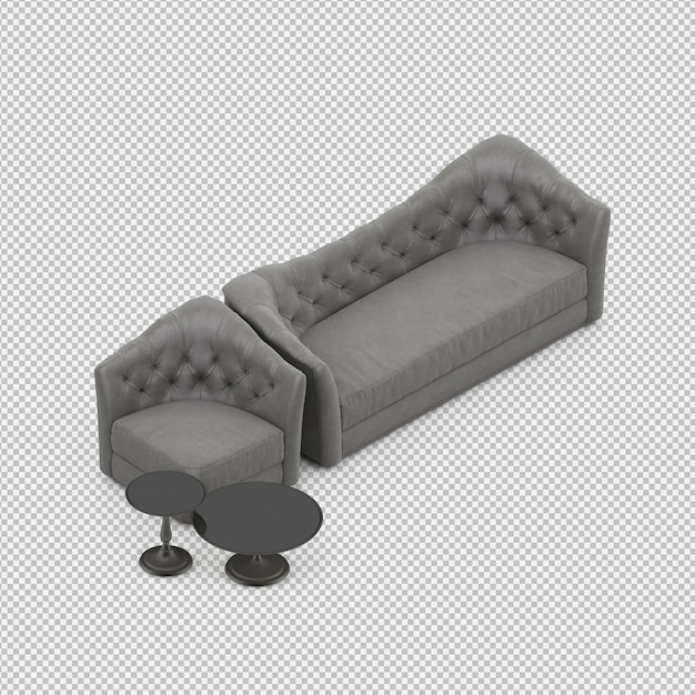 Isometric sofa 3d isolated render