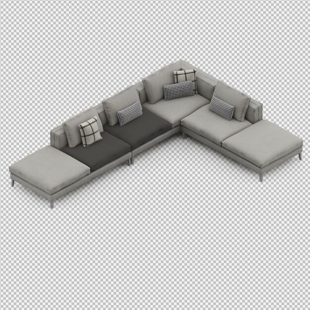 Il sofà isometrico 3d isolato rende