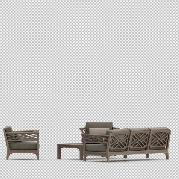 Isometric sofa 3d isolated render