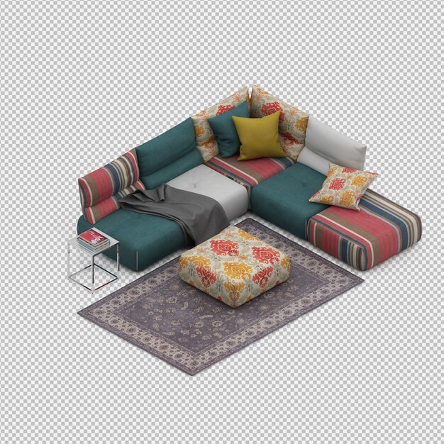 PSD isometric sofa 3d isolated render