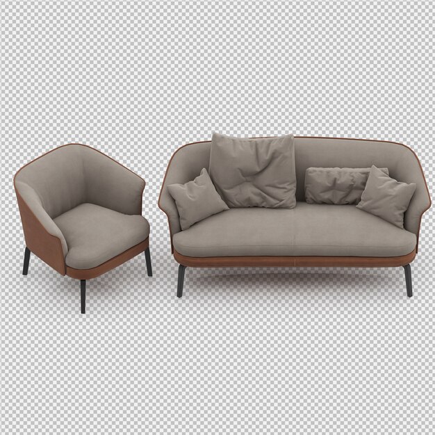 Isometric sofa 3d isolated render