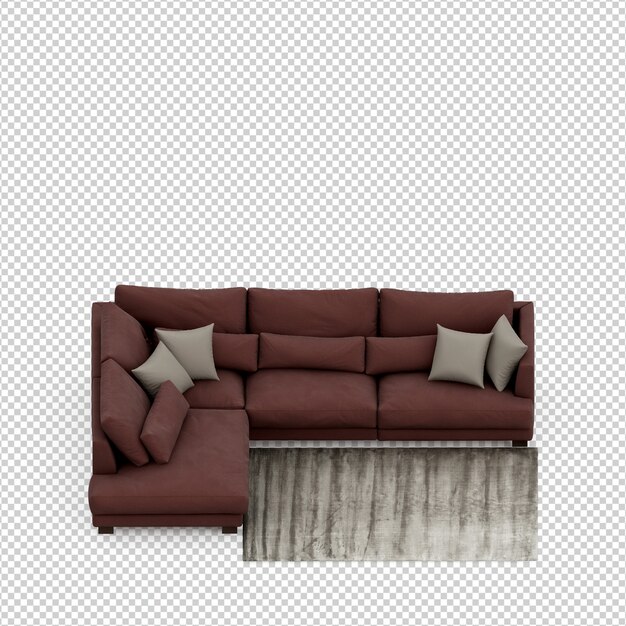 Isometric sofa 3D render isolated