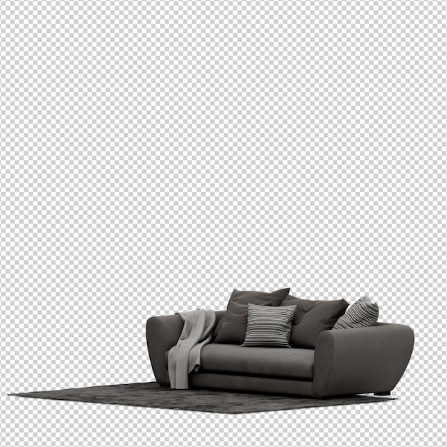Il sofà isometrico 3d rende isolato