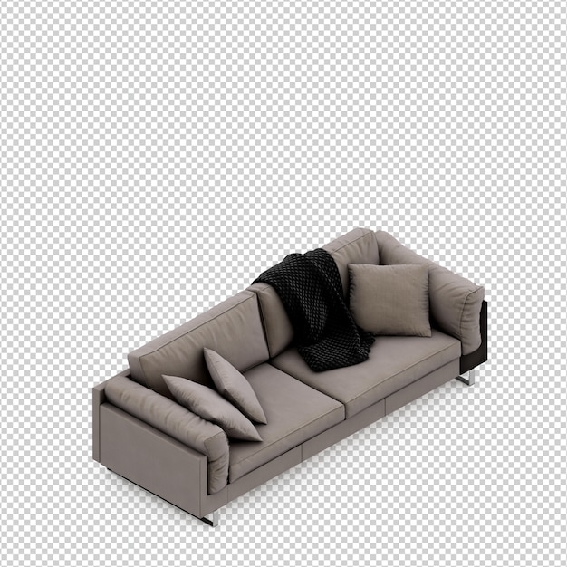 Il sofà isometrico 3d rende isolato