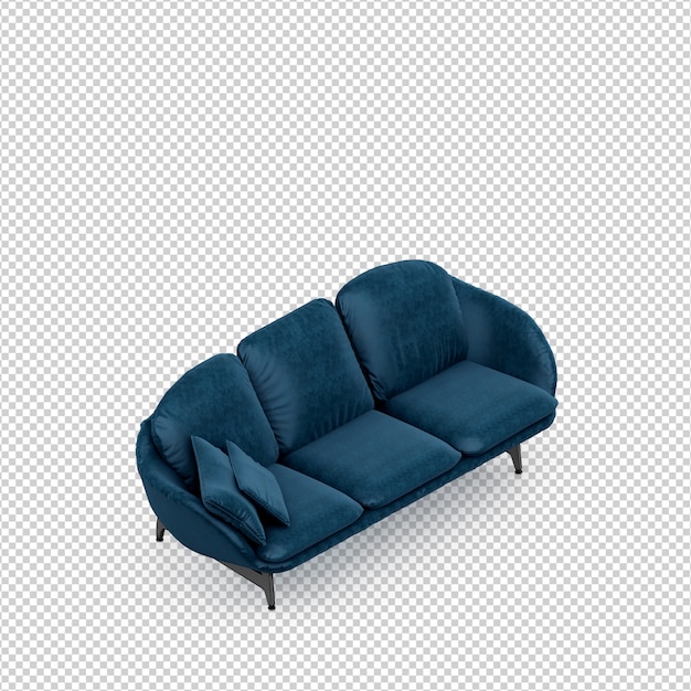 Isometric sofa 3D render isolated