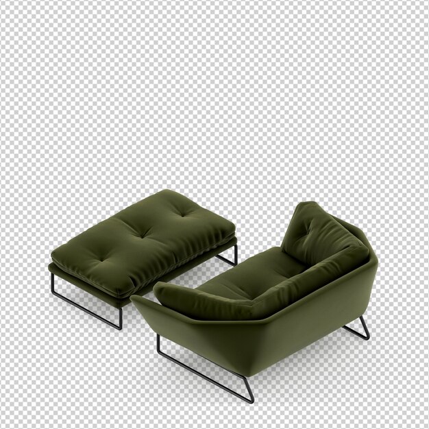 Isometric sofa 3D render isolated