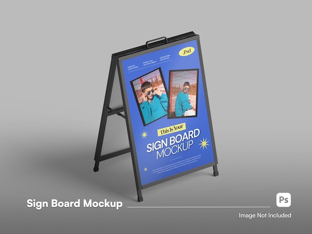 Isometric stand sandwich signboard shop poster isolated mockup