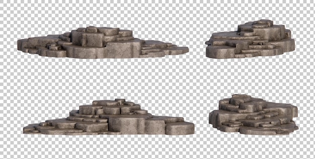 PSD isometric stones 3d rendering set different view