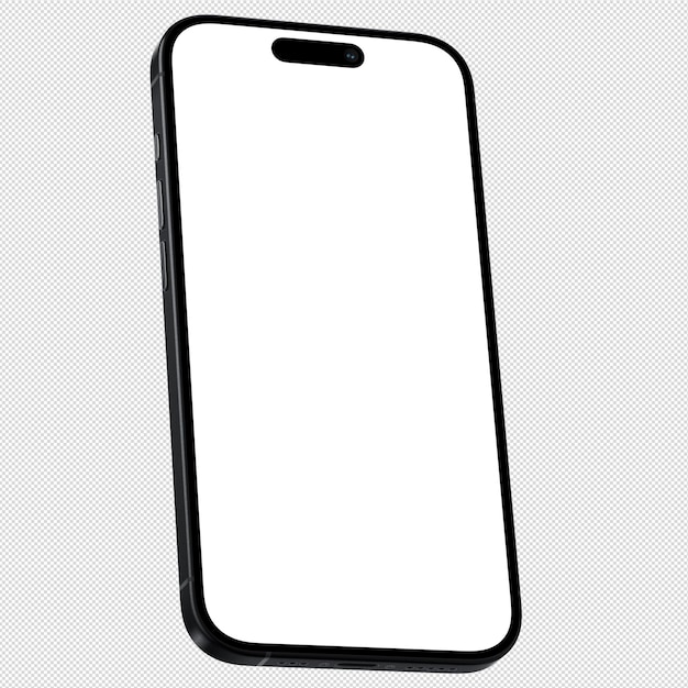 PSD isometric style photo of black smartphone similar to iphone without background template for mockup