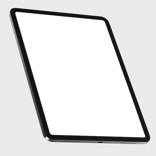 PSD isometric style photo of gray tablet without background template for mockup