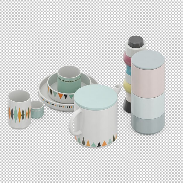 PSD isometric tea mugs