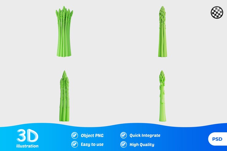 PSD isometric tiny asparagus 3d render with soft smooth lighting