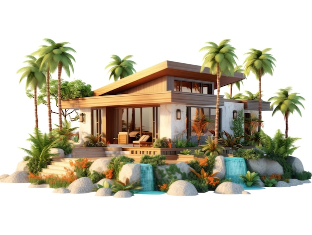 PSD isometric tropical house with palm tree