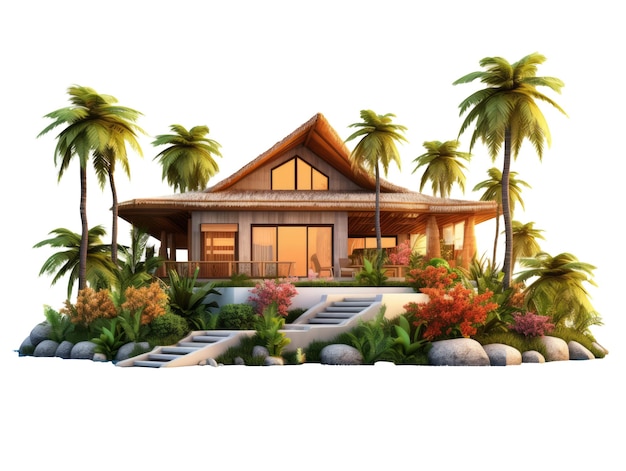 Isometric tropical house with palm tree