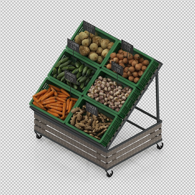 Isometric vegetable stand market 3d render