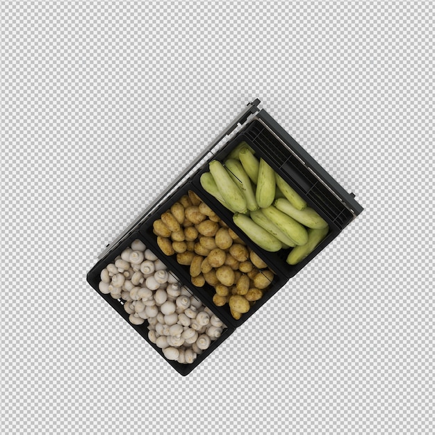 PSD isometric vegetable stand market 3d render