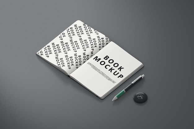 Rendering 3d dell'illustrazione del mockup del libro bianco con vista isometrica