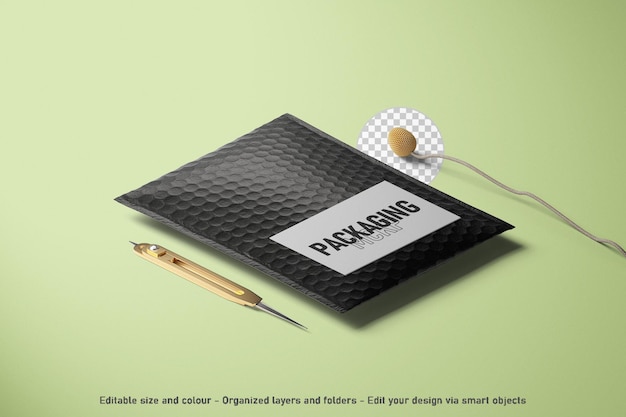 PSD isometric view blank bubble wrap packaging mockup illustration 3d render