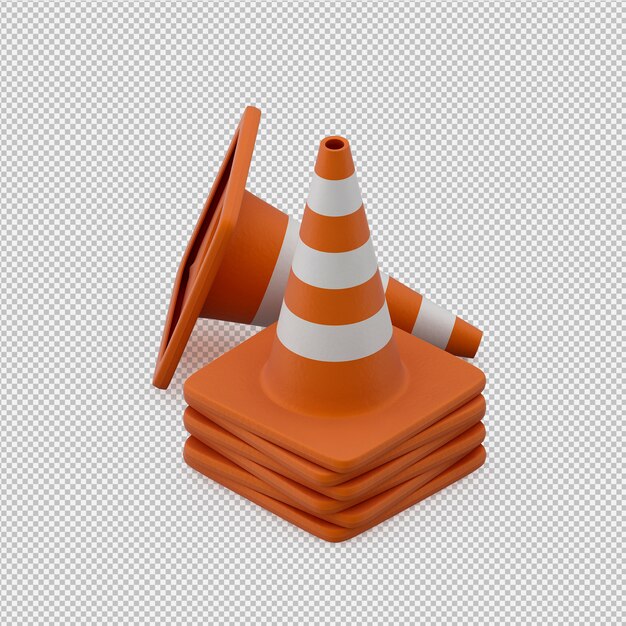 Isometric warning cone 3d render